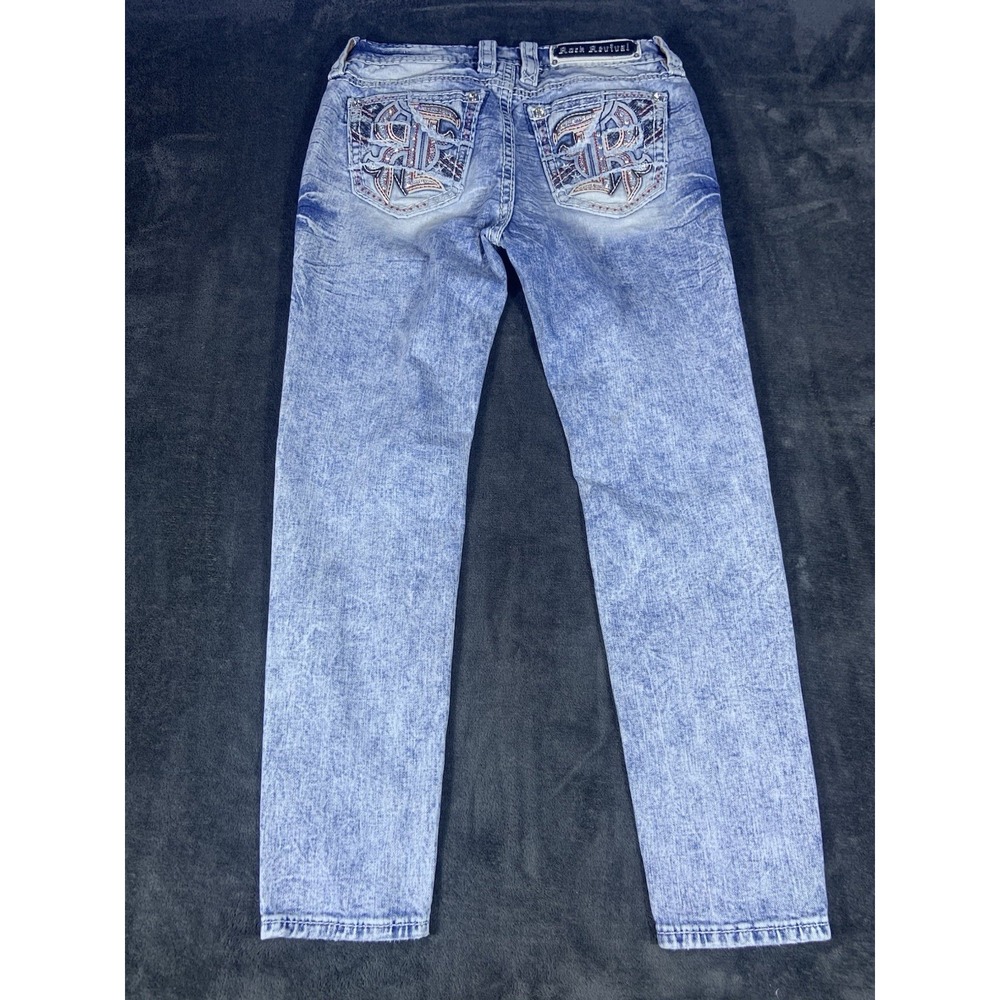 Rock Revial Eilish Blue Jeans Mid-Rise Ankle Skinny Diamonds Embroidery Sz 27